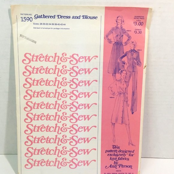 Stretch & Sew 1590, Gathered Dress & Blouse. Size: 28-44 - Picture 1 of 3